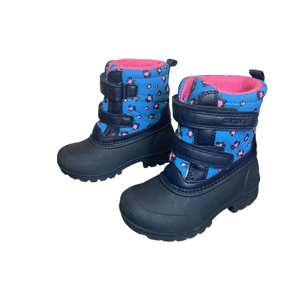 Carters Toddler Girls Navy Pink Deltha Leopard Cheetah Snow Boot 8M Winter Sled - Picture 1 of 12